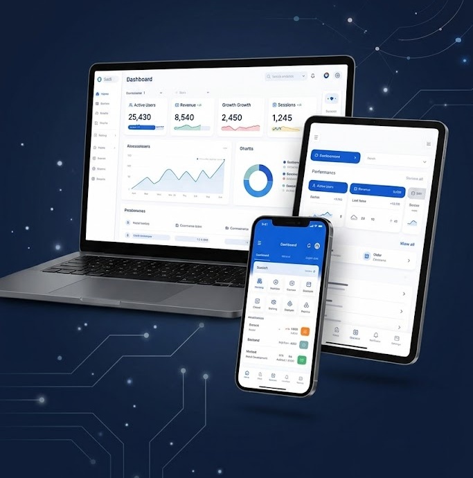 Vanxay software dashboard shown on laptop, tablet, and phone